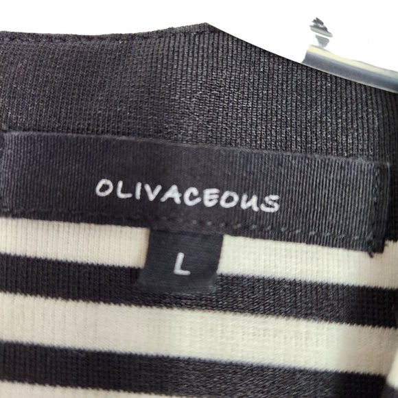 Olivaceous Womens Crop Top Size L Black White Stripe Sleeveless Zip Back Stretch - Picture 4 of 9